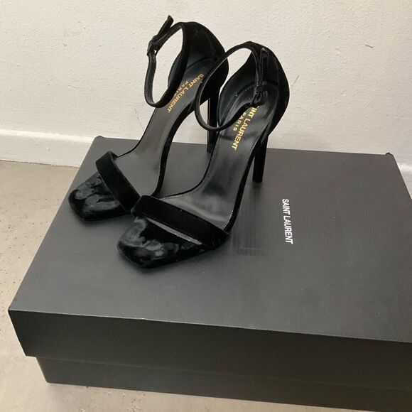 Saint Laurent Velvet Open Toe Heels - Picture 1 of 11